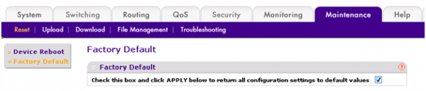 NETGEAR ProSafe Switch Factory Reset via Web Interface
