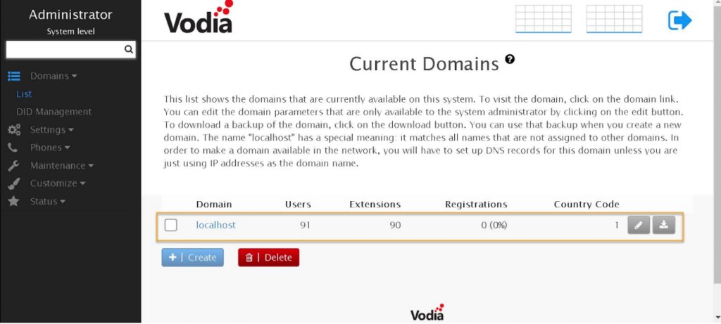Vodia IOP Domain Settings