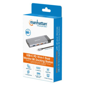 Manhattan USB-C PD 10 in 1 Dual Monitor 8K Docking Station with Multiport Hub - 130714
