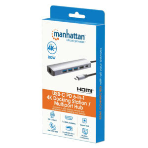 Manhattan USB-C PD 6-in-1 4K Docking Station with Multiport Hub - 153959