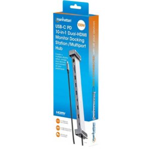 Manhattan USB-C PD 10-in-1 Dual-HDMI Monitor Docking Station / Multiport Hub - 190398