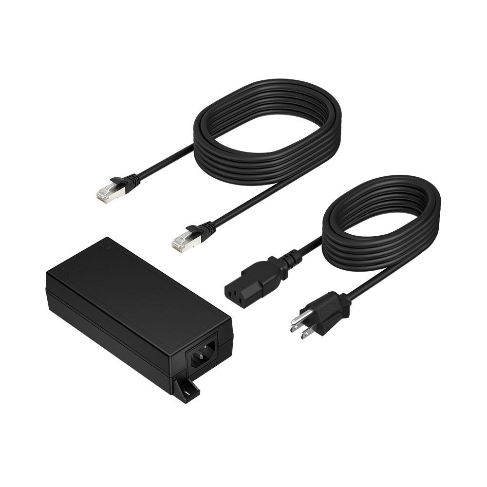 HP Poly PoE++ 65W 2.5G adapter with CAT6A cable and power cord